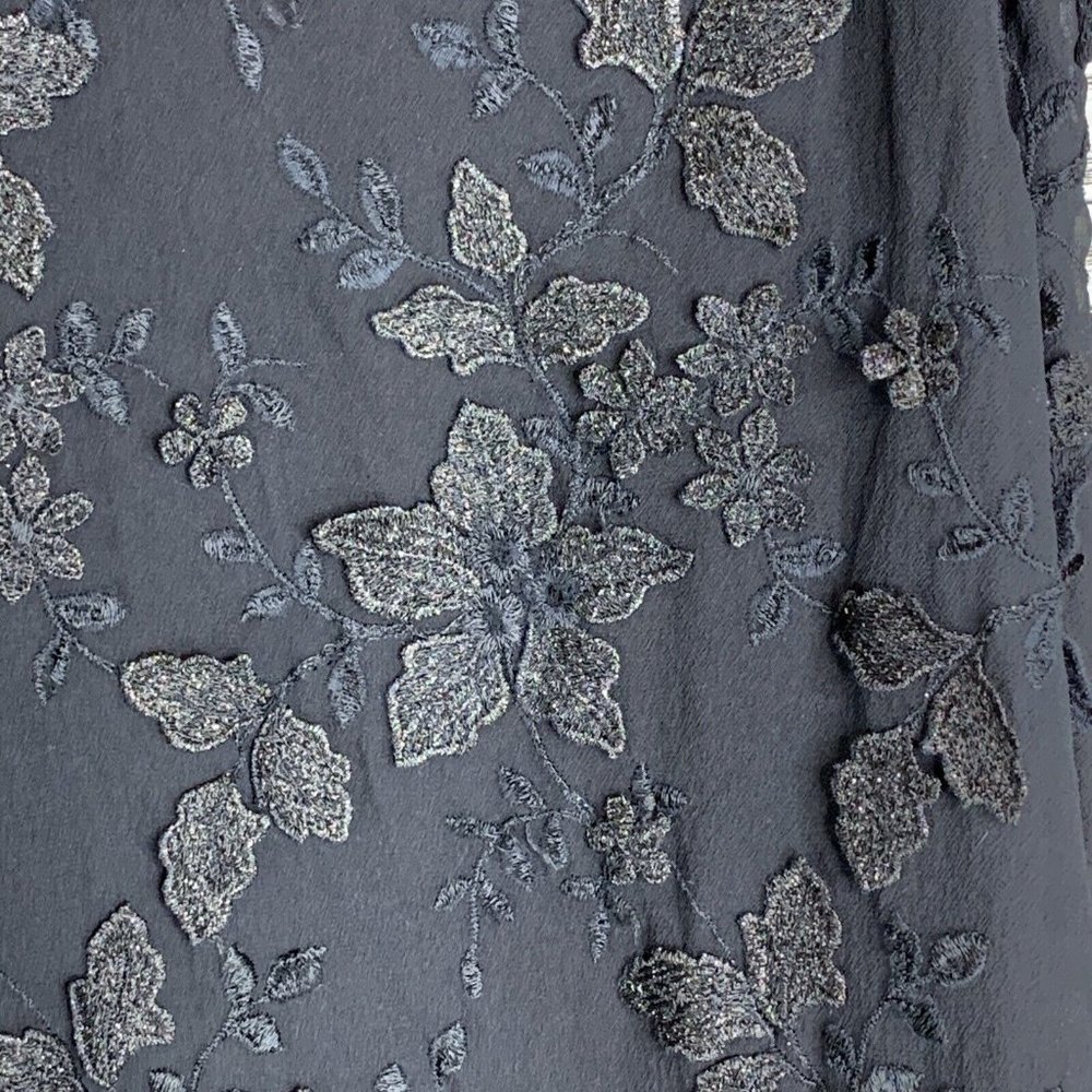 Giorgio Armani Dress Womans 40 Black Silk Embroid Silk Flowers Sparkle Sp Straps - Picture 4 of 11